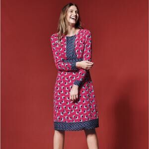 Boden Daisy Fit and Flare Knee Length Dress Size U.S.‎ 8 Red Navy Long Sleeve